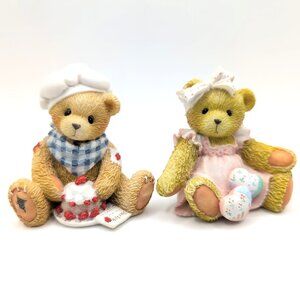 Set of 2 Vtg '90s P Hillman Teddy Bear Figurines Matthew + Amy Numbered Resin VG